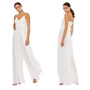 Mac Duggal Flowy Faux Wrap V-Neck Jumpsuit Sleeveless White Size L NWT